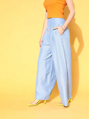 Women Blue High Waist Wide Leg Pants
