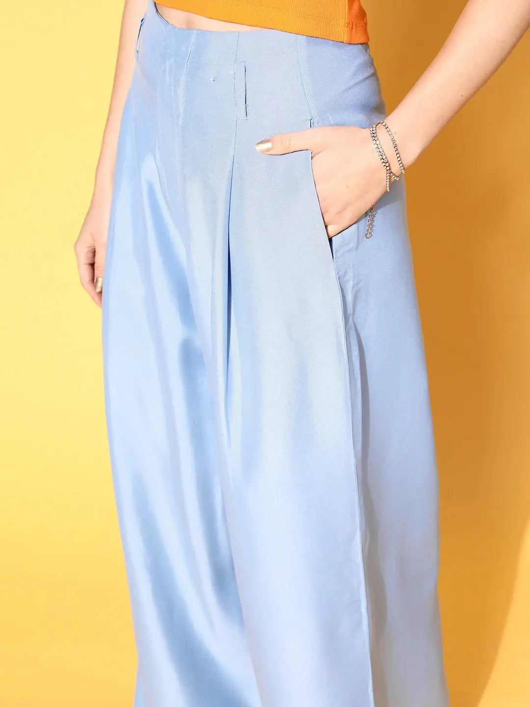 Blue High Waist Wide Leg Pants - Designer Lehenga Vibes