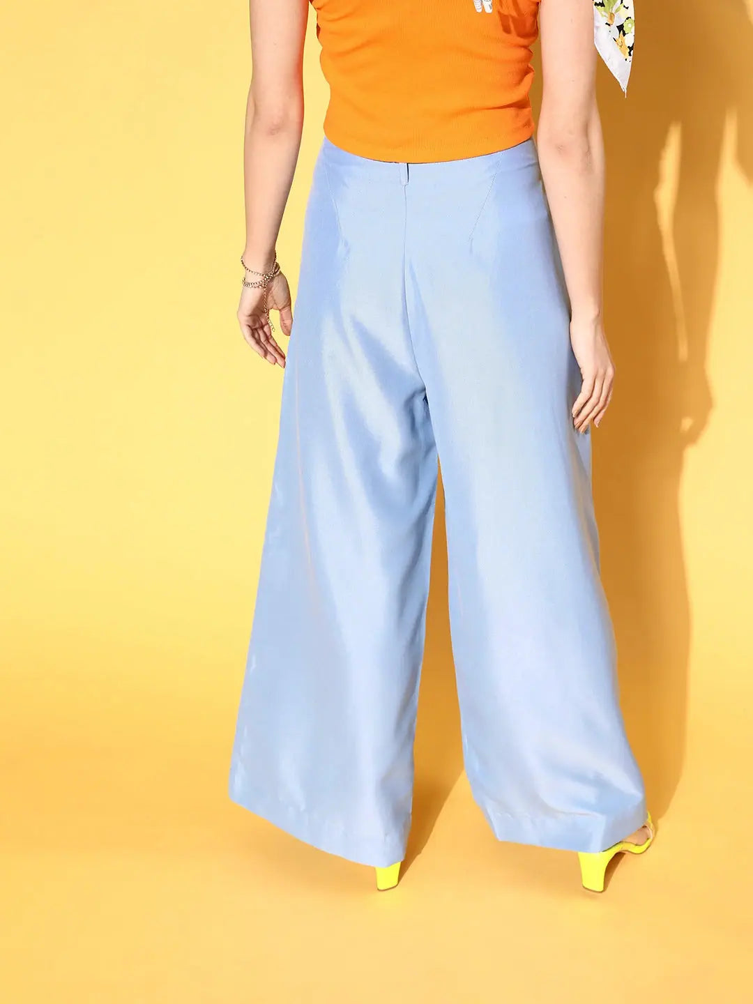 Blue High Waist Wide Leg Pants - Designer Lehenga Vibes