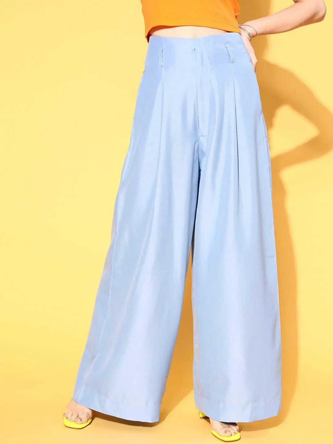 Blue High Waist Wide Leg Pants - Designer Lehenga Vibes