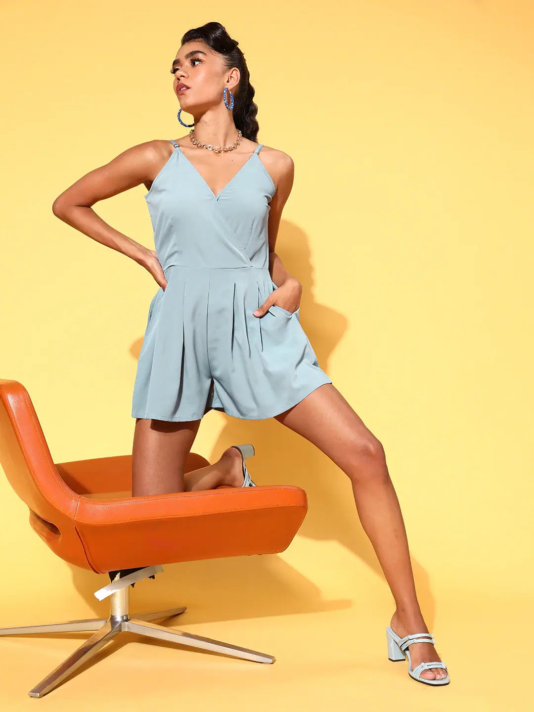 Women's Solid Blue Jumpsuits & Sets - Party Wear Lehenga