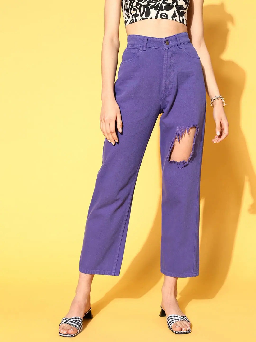 Women's Purple Distressed Jeans | Western Outfits for Women