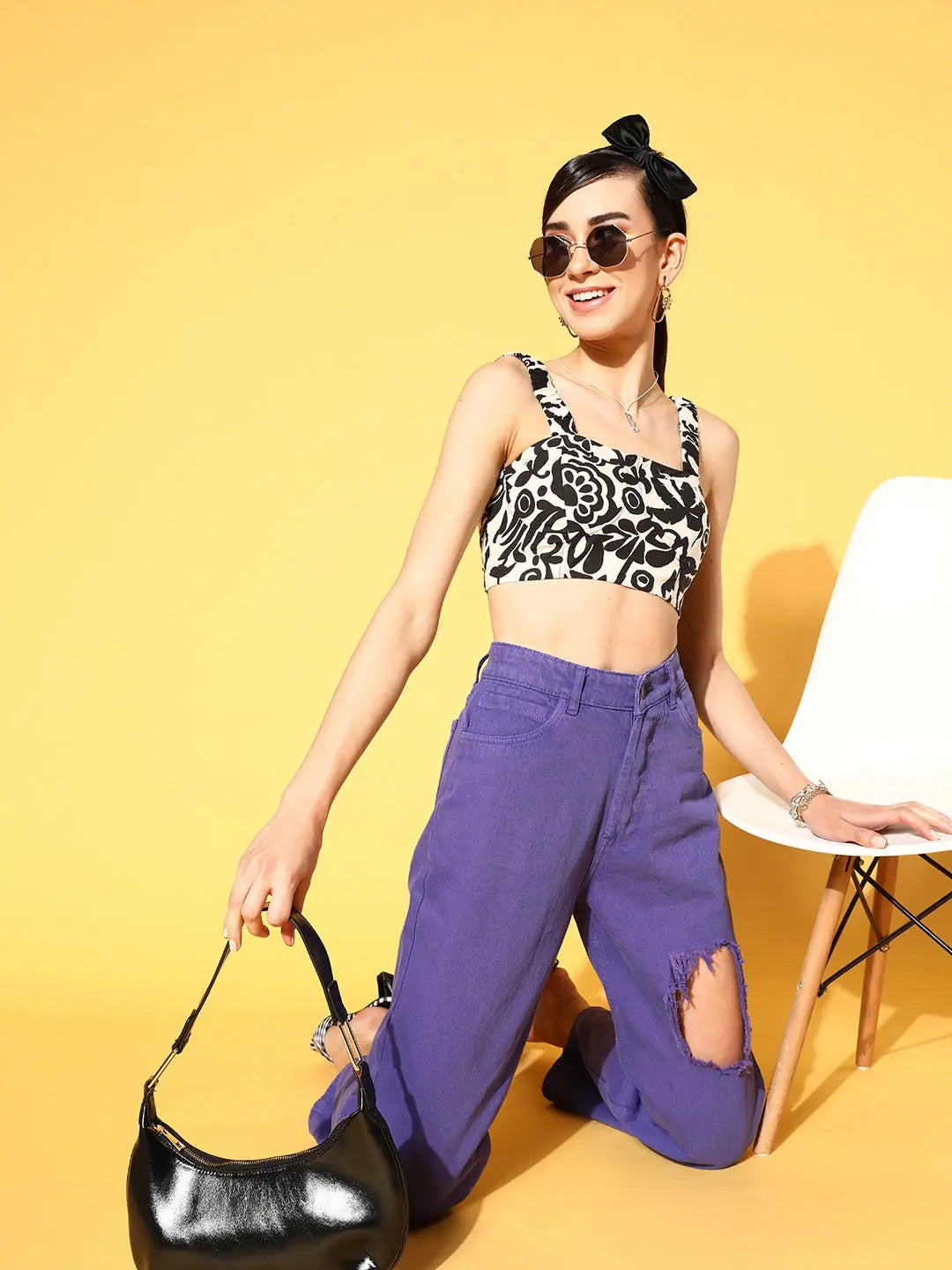 Women's Purple Distressed Jeans | Western Outfits for Women