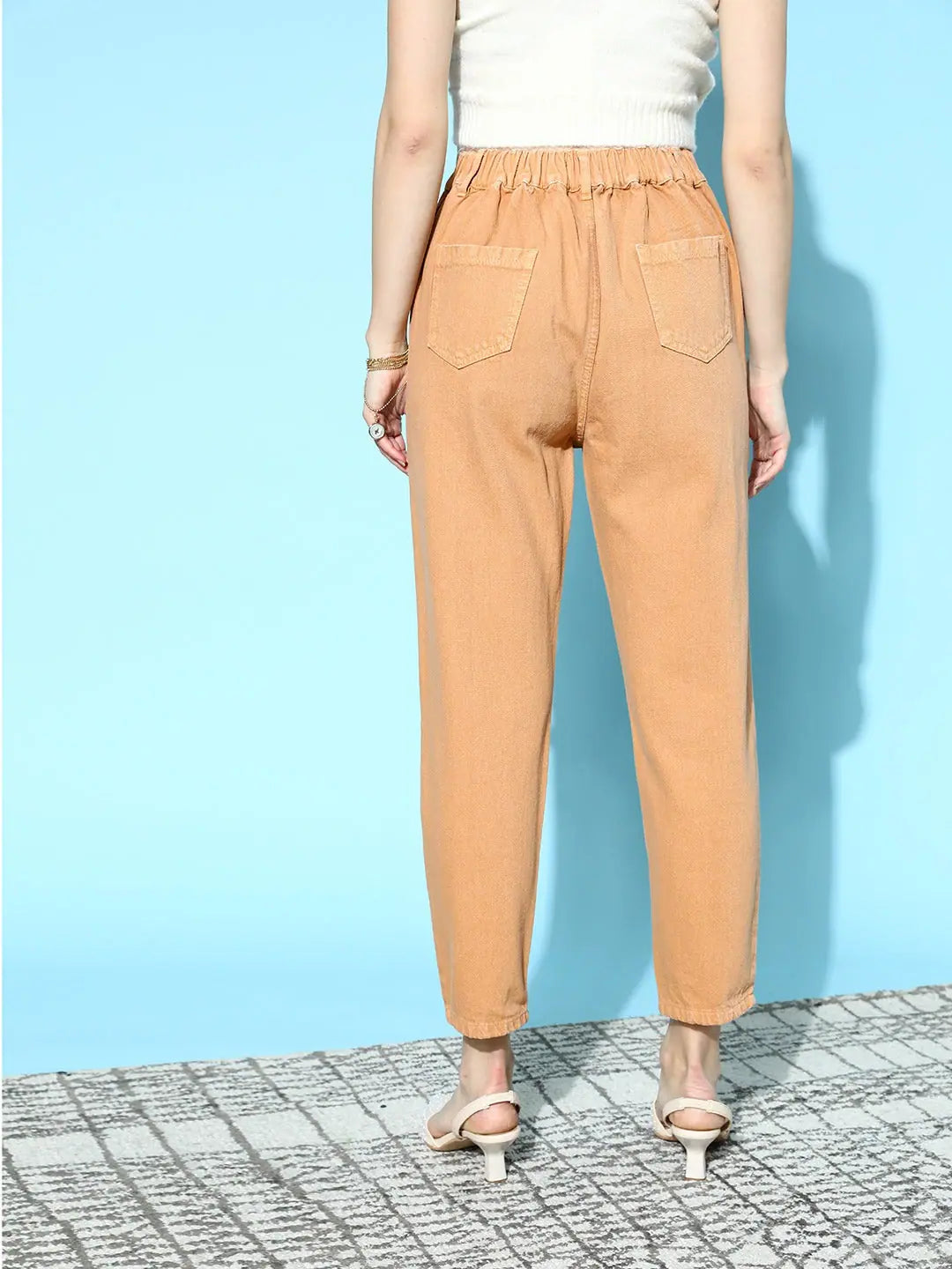 Women's Khaki Embroidered Pocket Carrot Fit Jeans