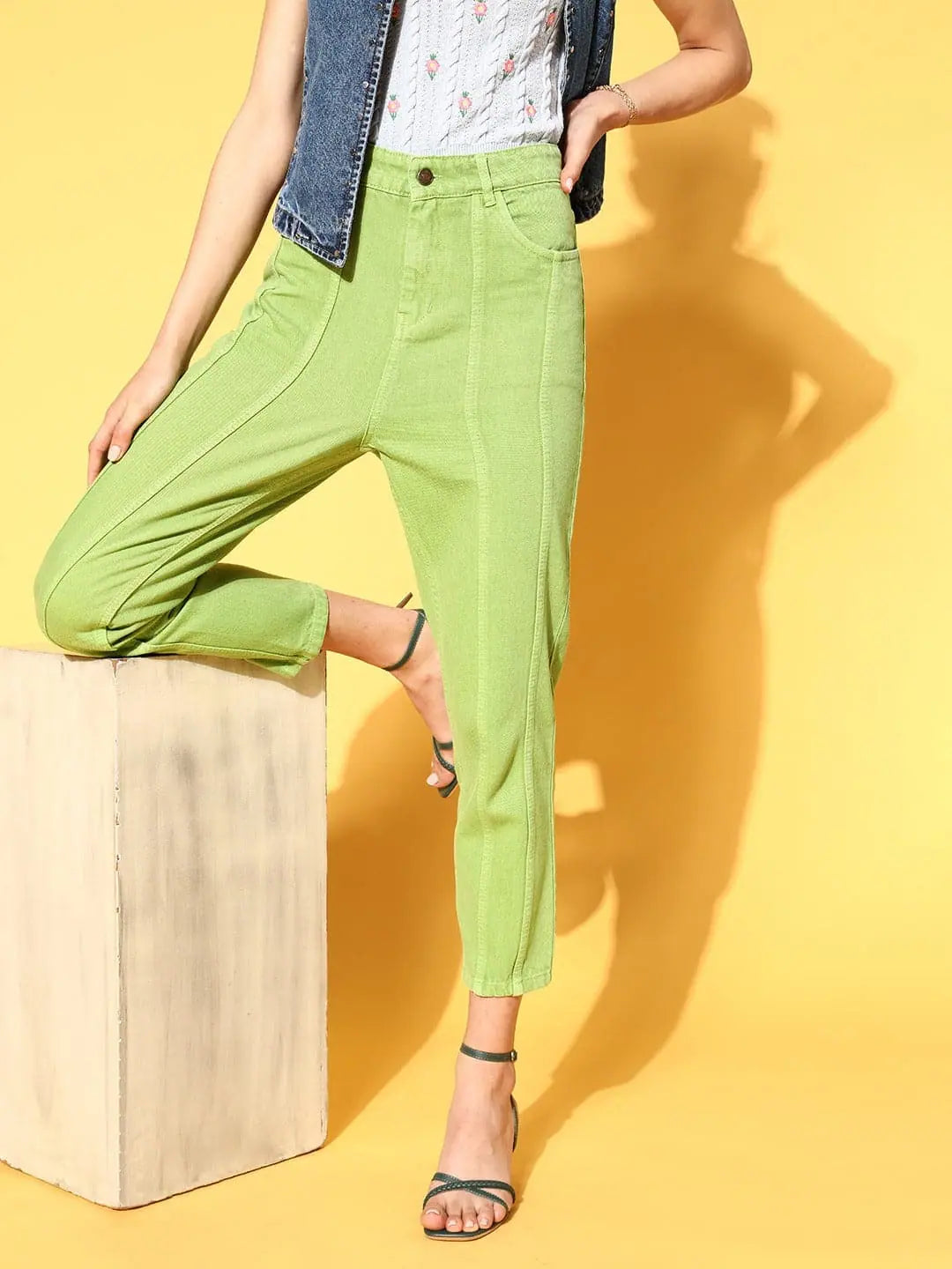 Women's Neon Green Carrot Fit Jeans | Western Wear