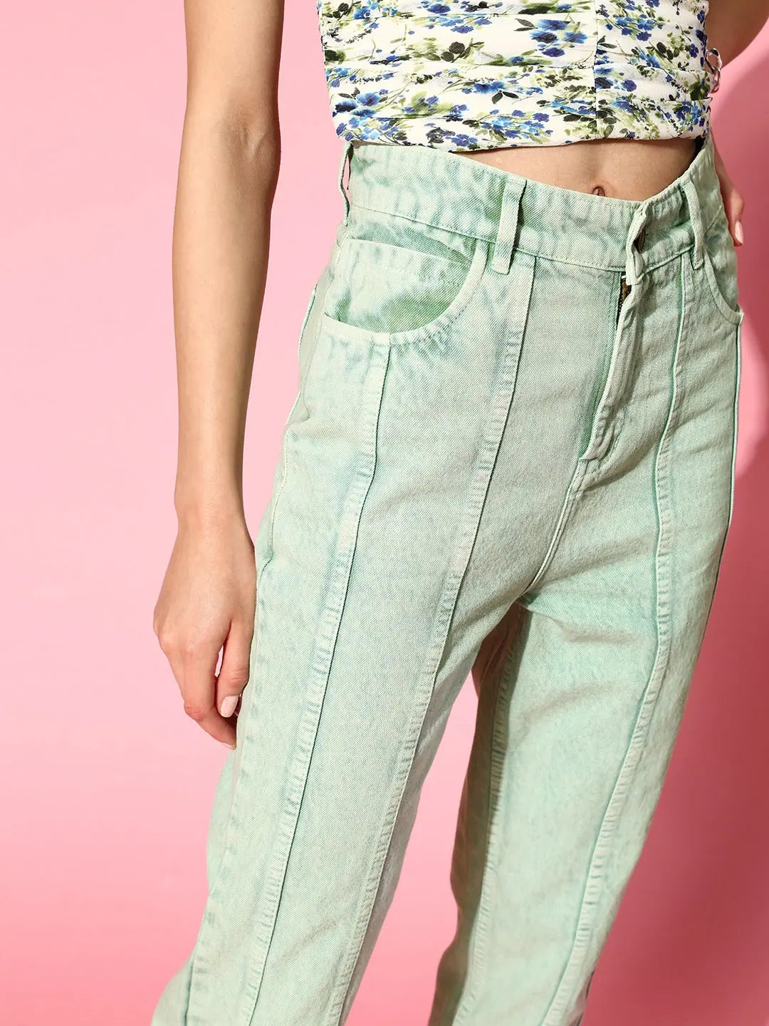 Women's Sea Green Carrot Fit Jeans | Western Clothing