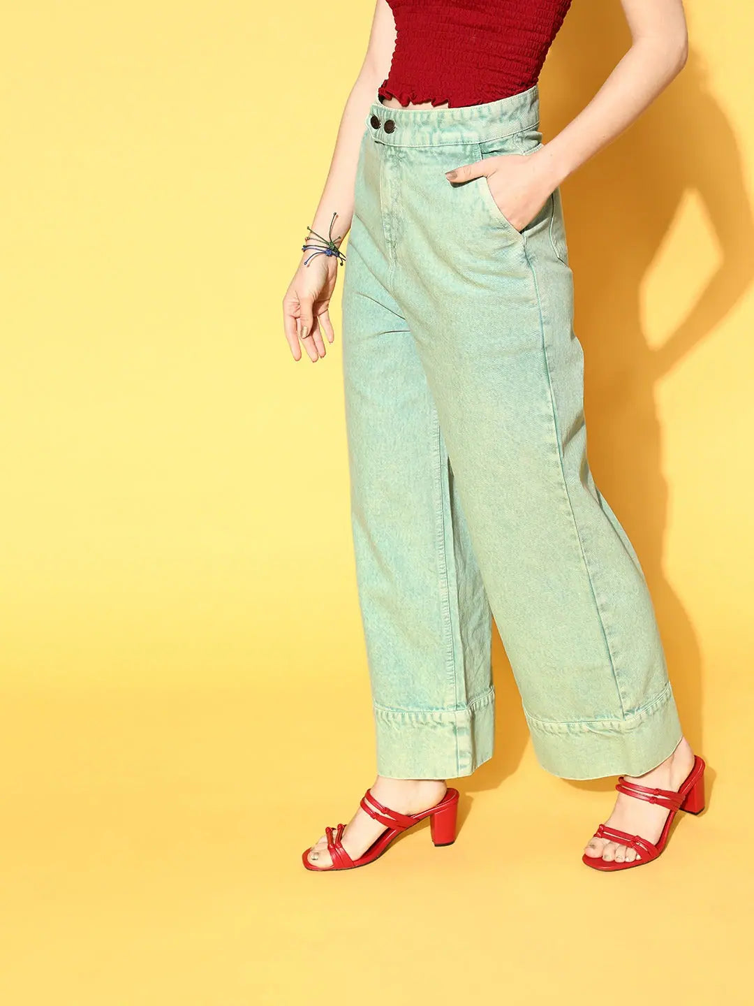 Sea Green Wide Leg Jeans - Stylish Women's Western Wear
