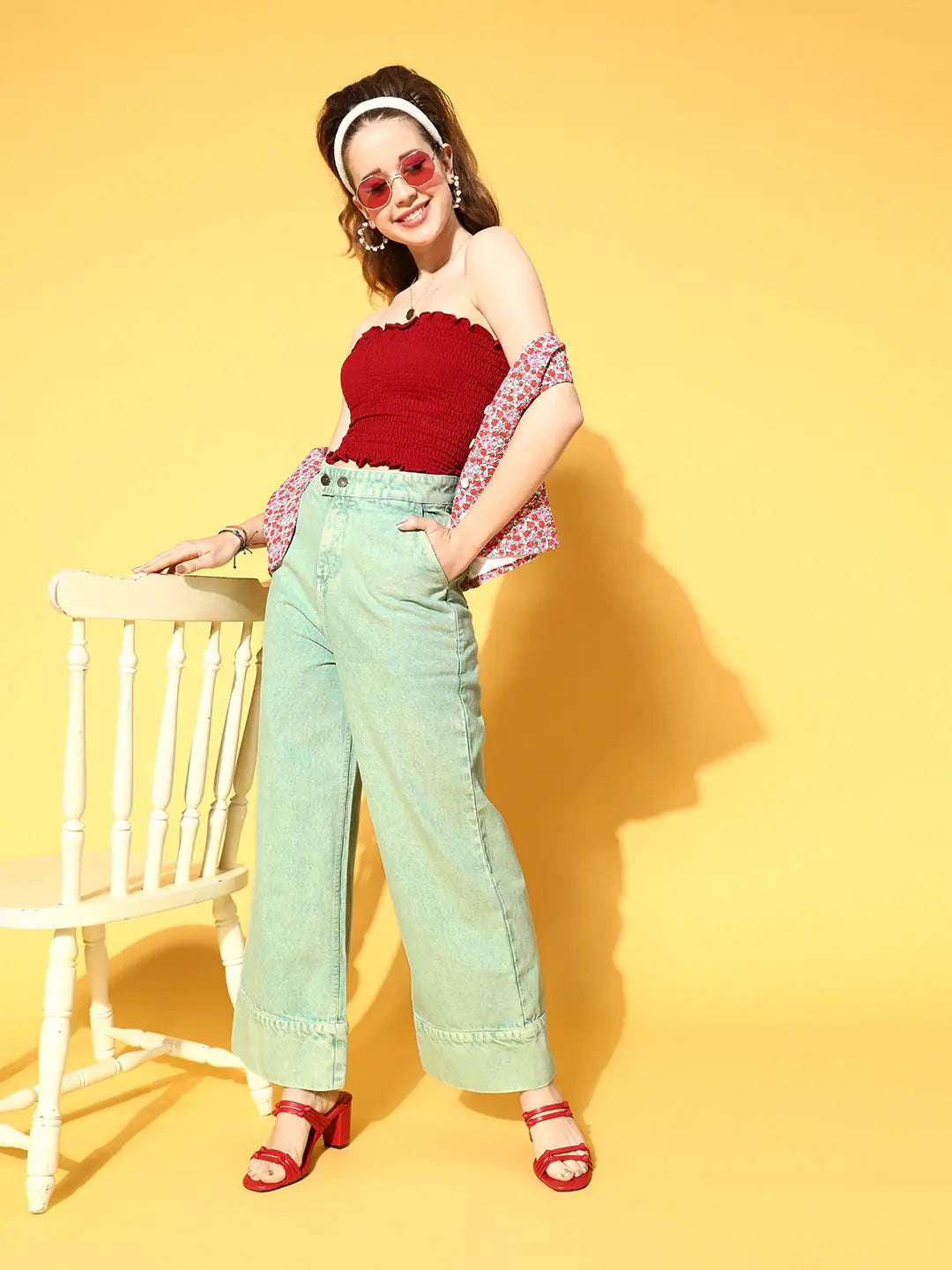 Sea Green Wide Leg Jeans - Stylish Women's Western Wear