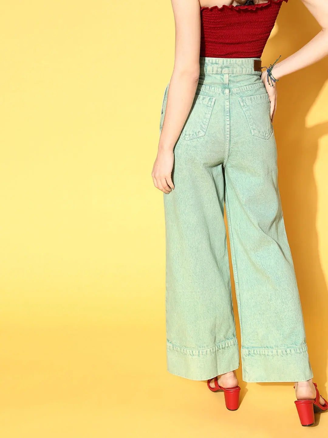 Sea Green Wide Leg Jeans - Stylish Women's Western Wear
