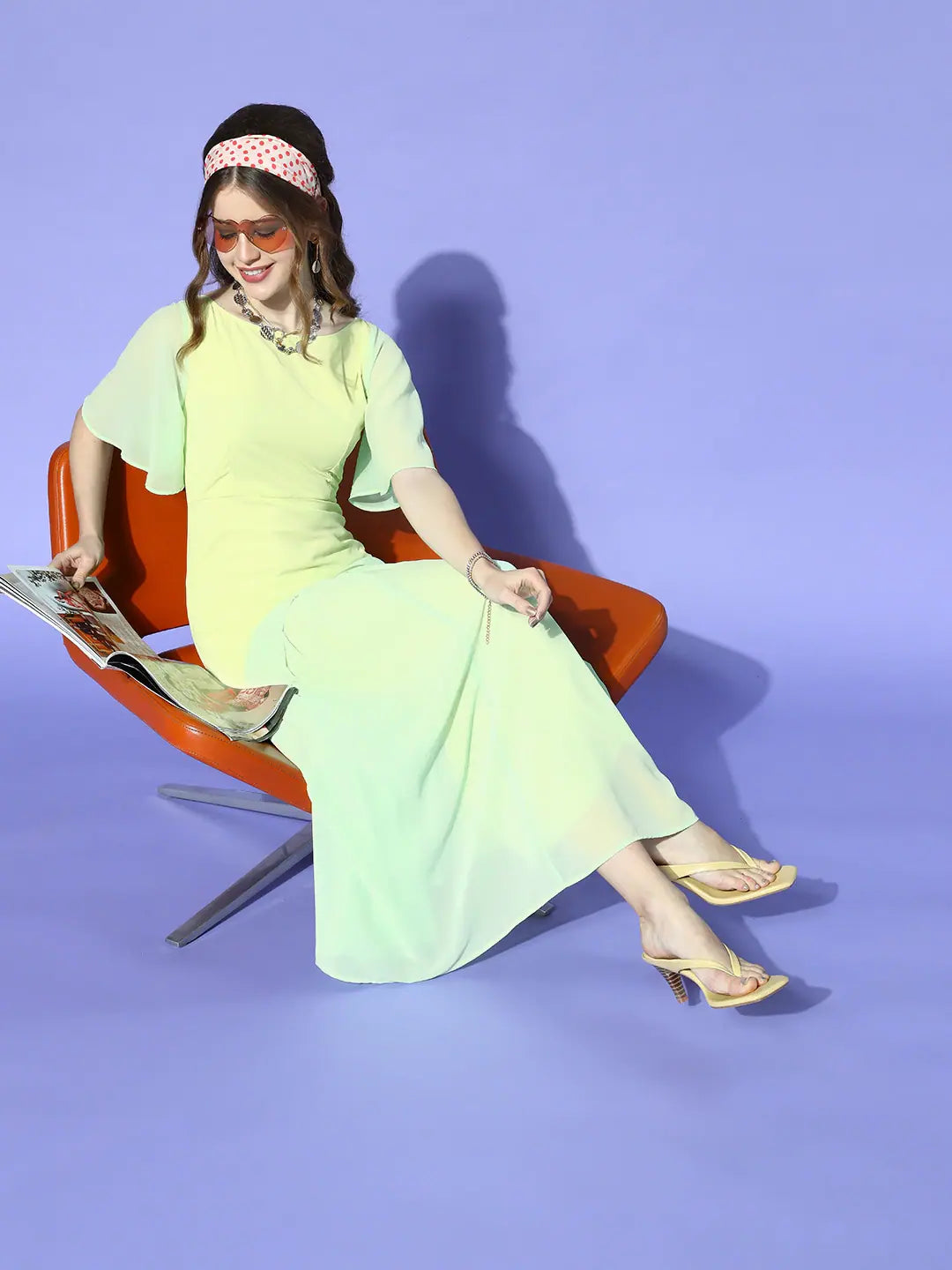 Sea Green Frill Detail Maxi Dress | Designer Lehenga Style