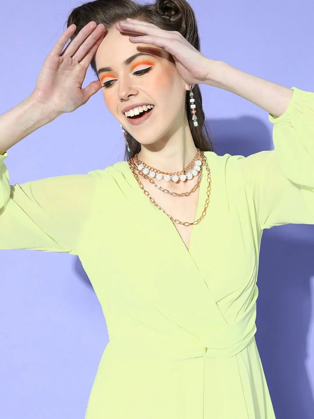 Lime Green Wrap Maxi Dress - Women's Designer Lehenga Look