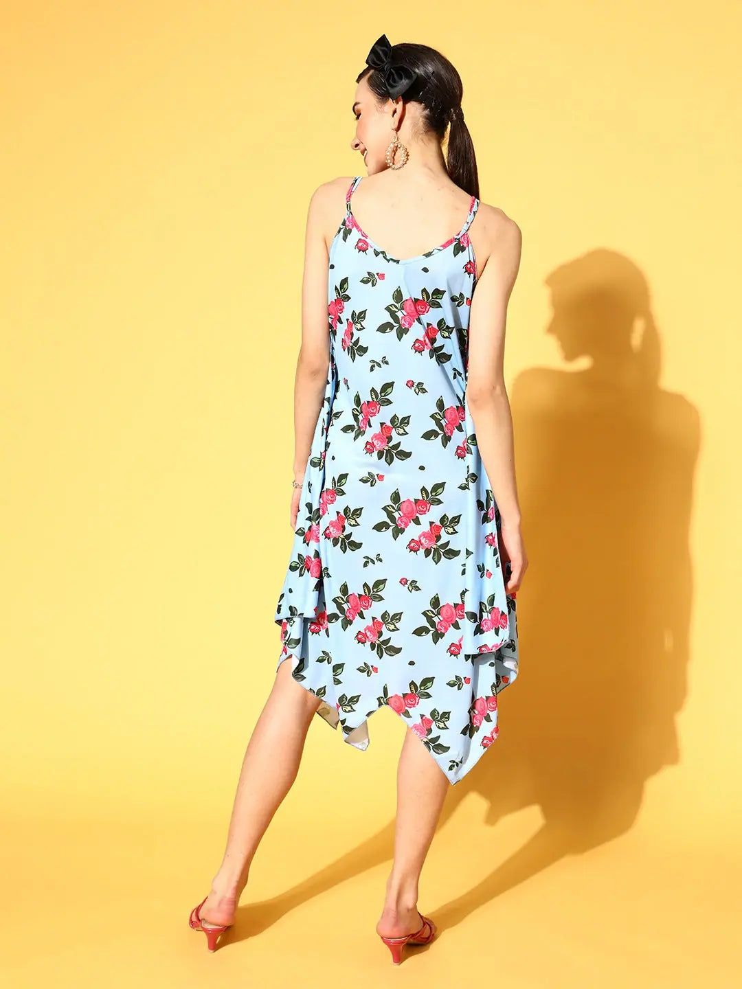 Floral Strappy Poncho Dress - Women's Blue Designer Dress