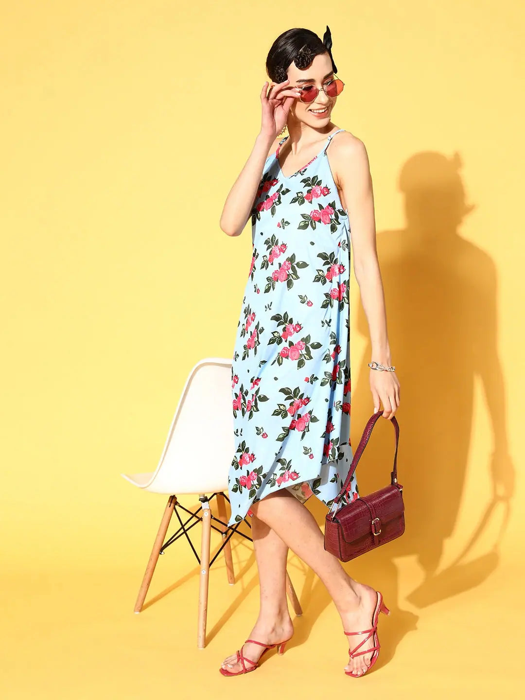 Floral Strappy Poncho Dress - Women's Blue Designer Dress