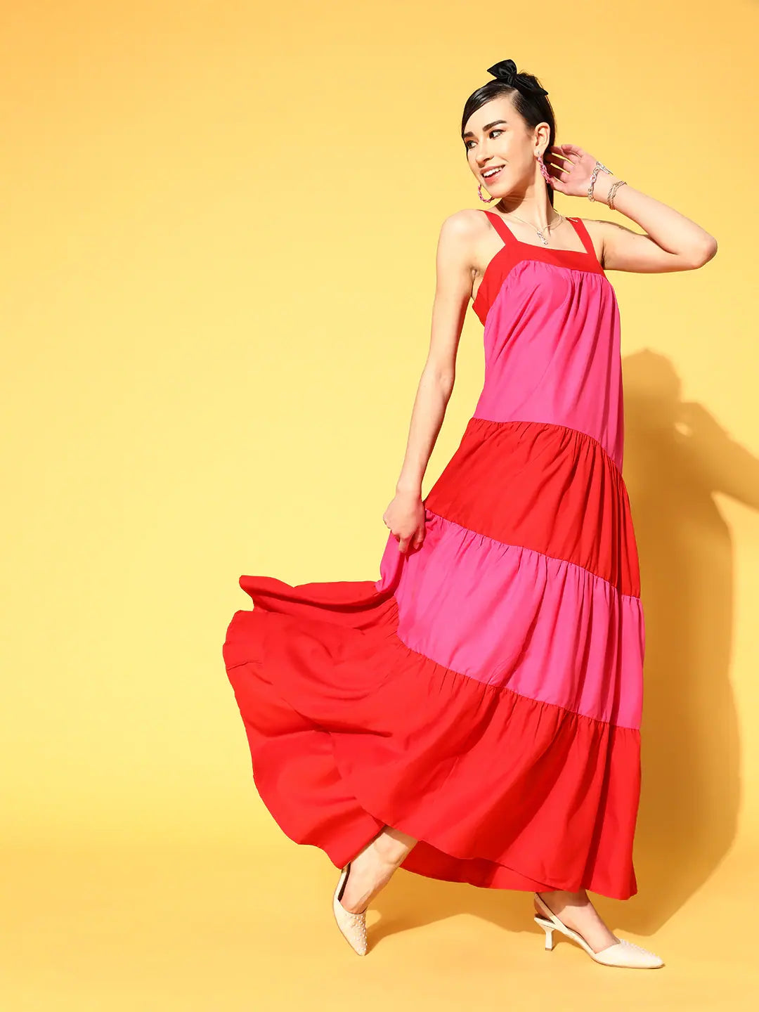 ColourBlock Maxi Dress - Women's Poly Rayon Fashion