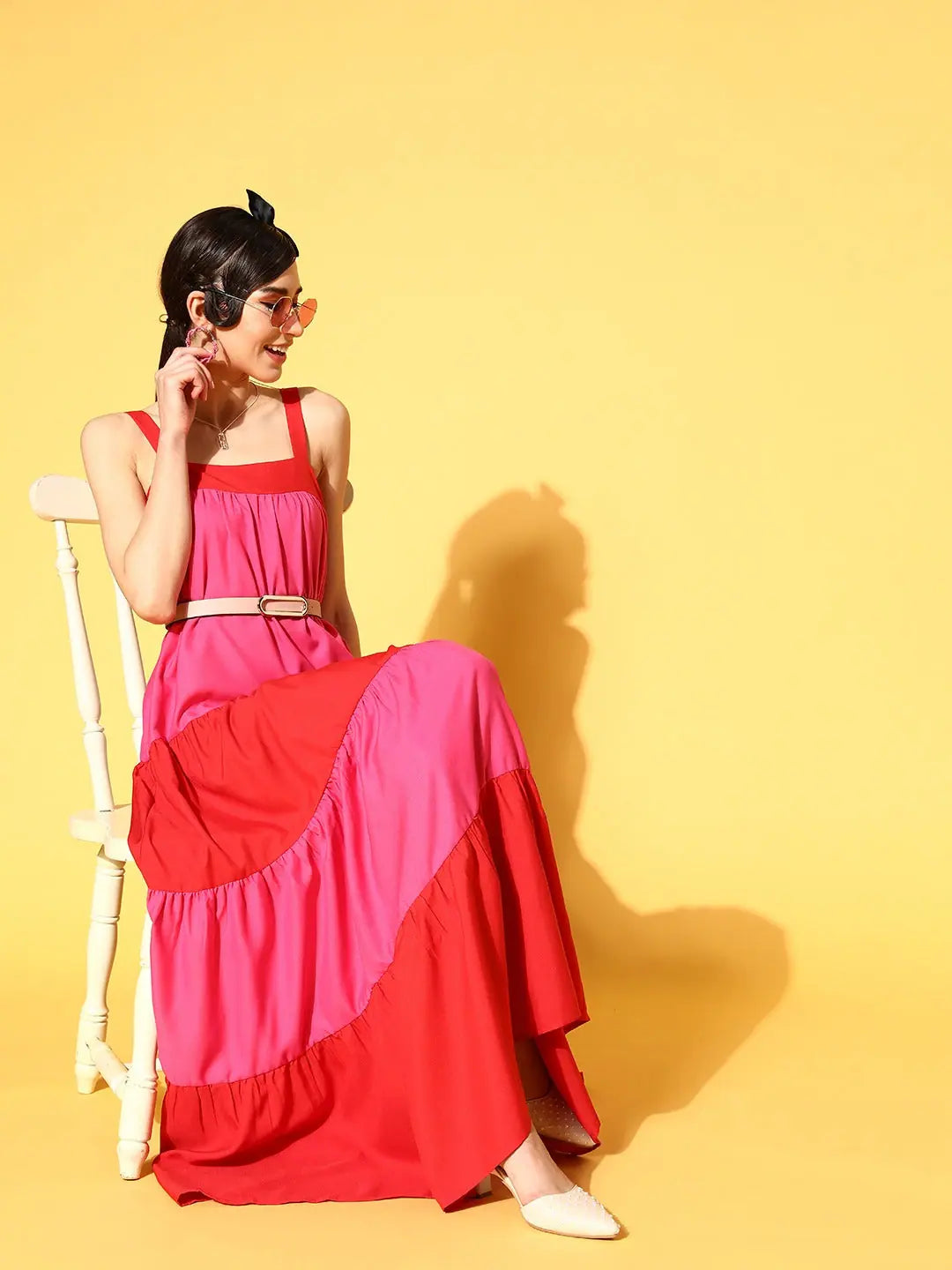 ColourBlock Maxi Dress - Women's Poly Rayon Fashion