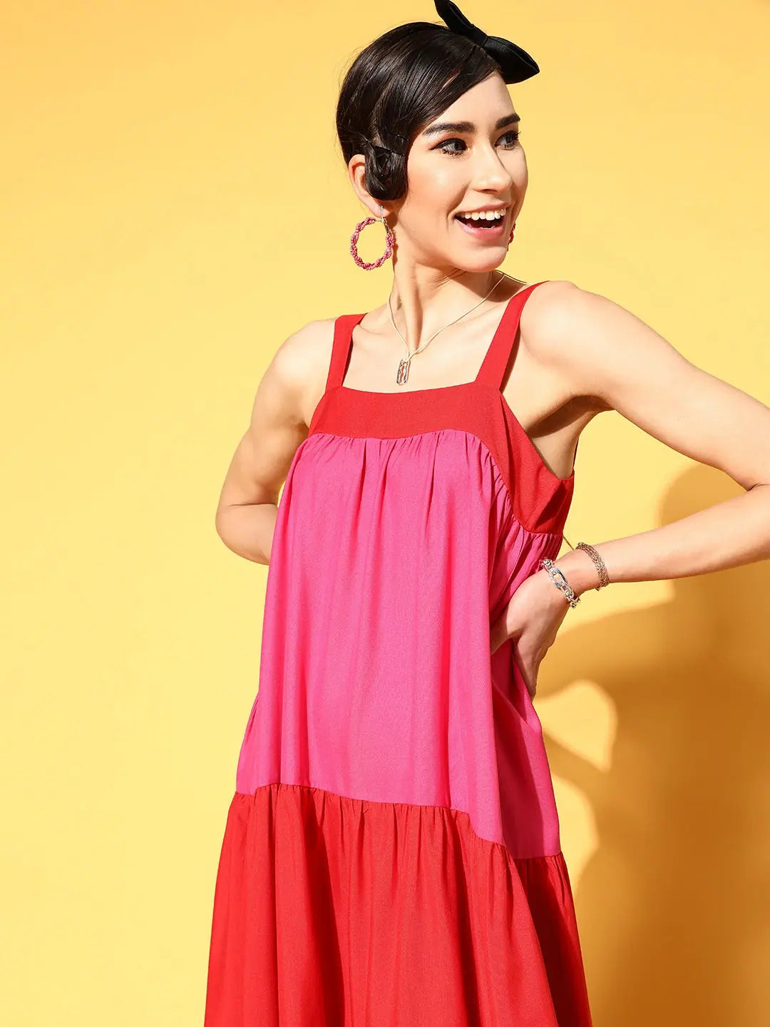 ColourBlock Maxi Dress - Women's Poly Rayon Fashion