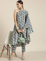 Women Grey Floral One Shoulder Kaftan Top-SHTOP40705XS