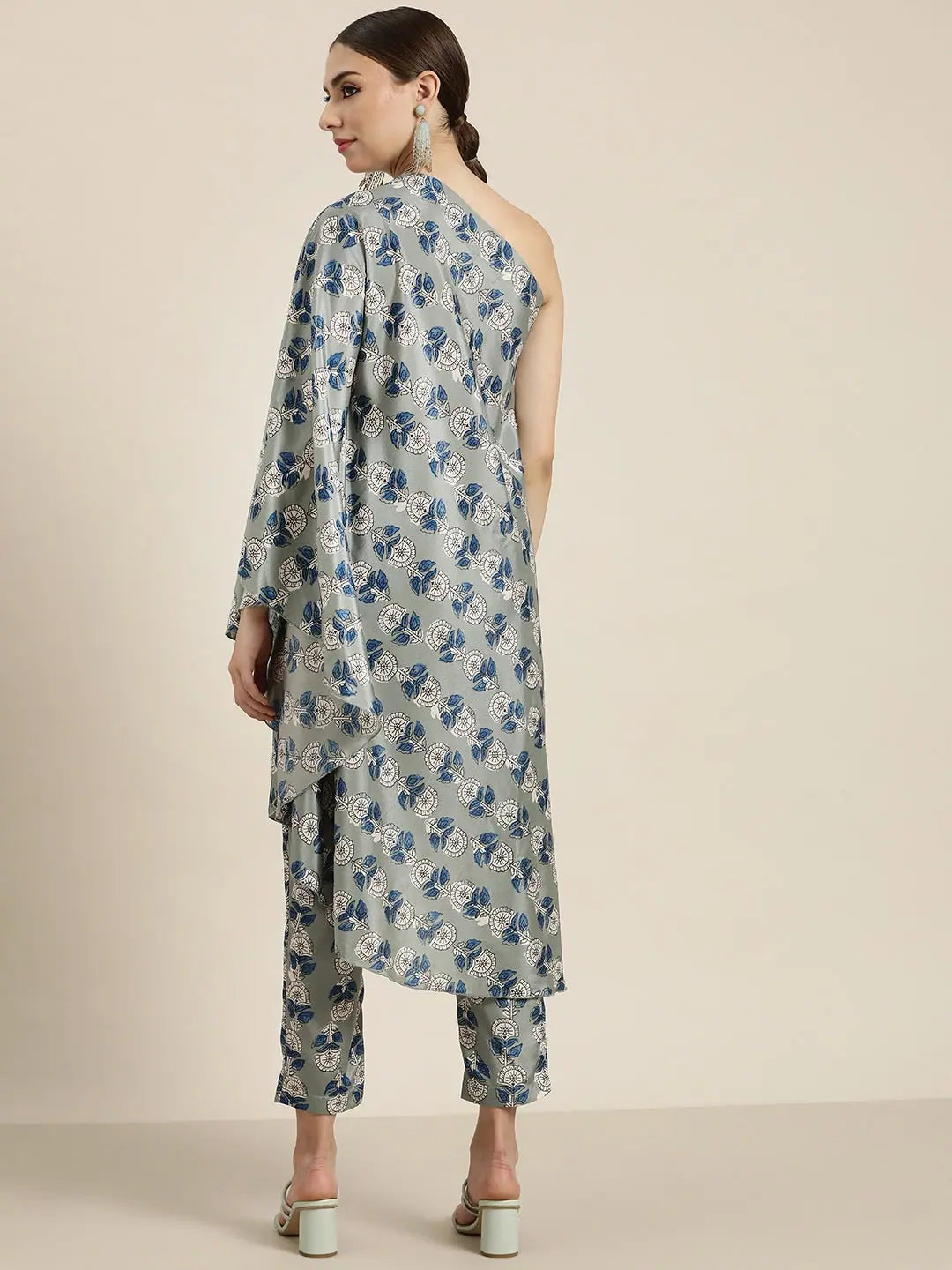 Grey Floral Kaftan Top - Women's Indian Top, Short Kurtis