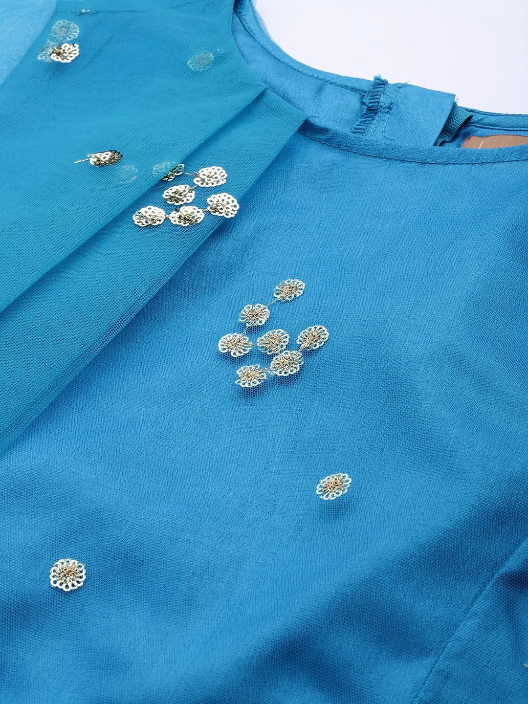 Teal Sequin Crop Top - Ruffle Detail Party Wear