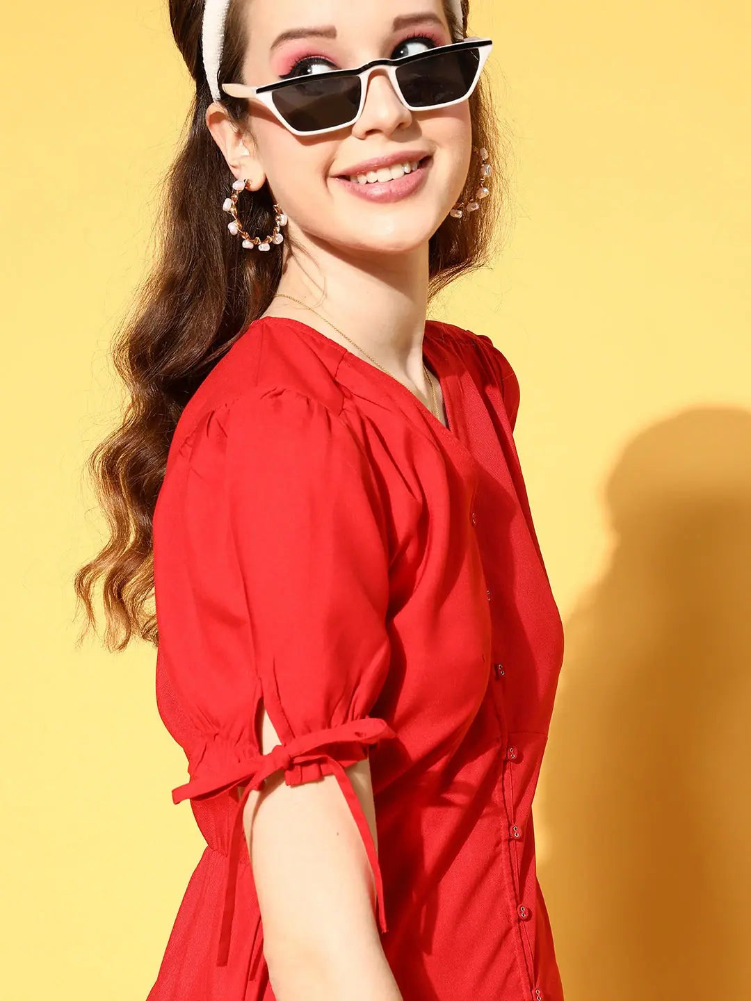 Red Midi Dress - Women's Lehenga Inspired Party Wear Dress