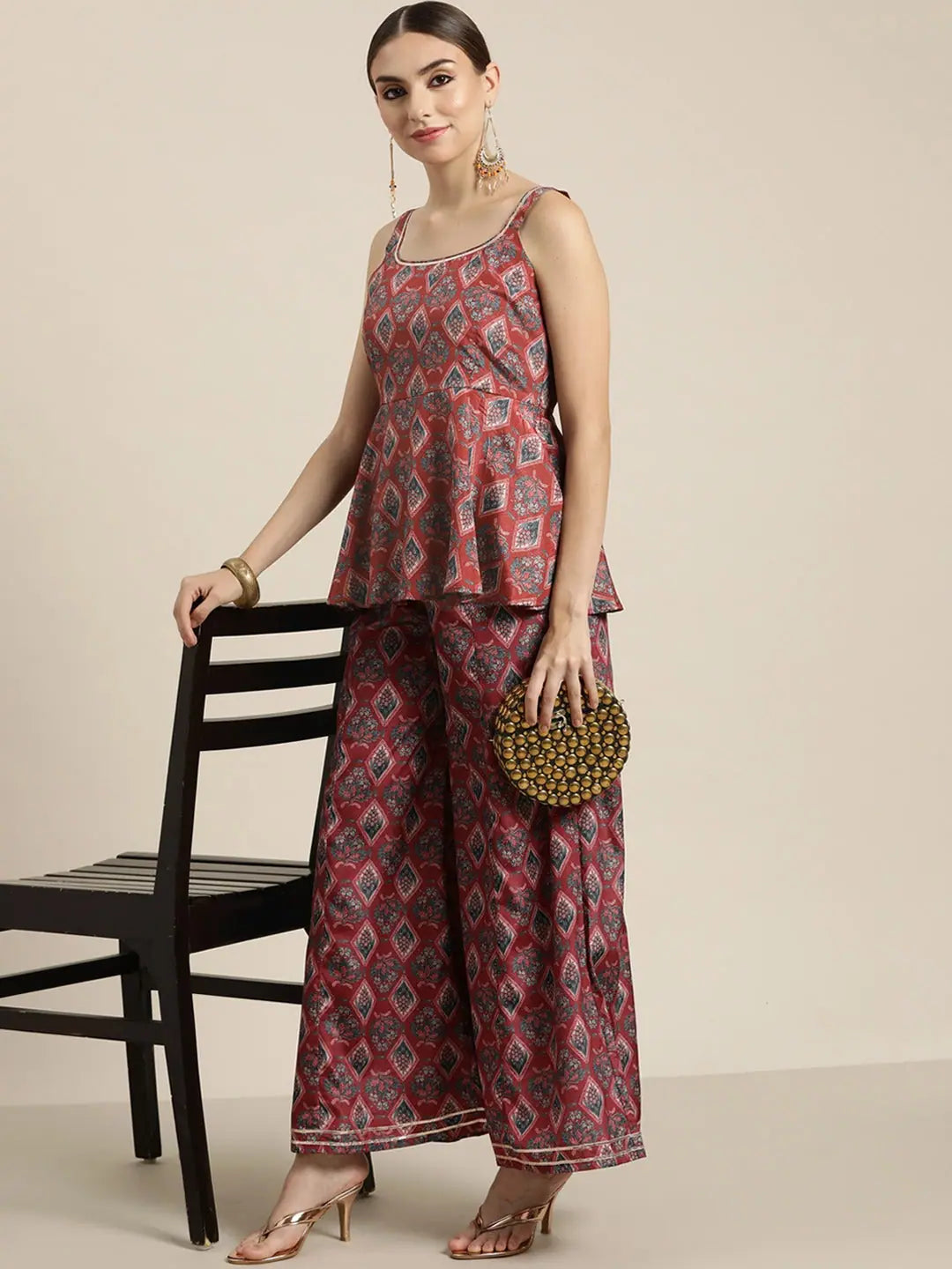 Maroon Floral Peplum Top - Women's Western Clothing Style