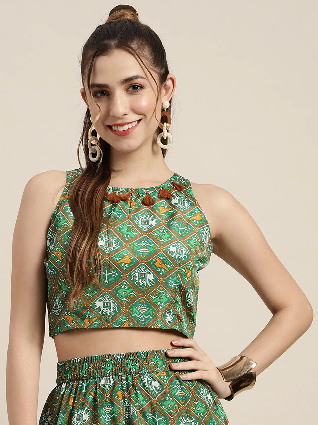 Green Patola Crop Top - Women's Traditional Indian Lehenga
