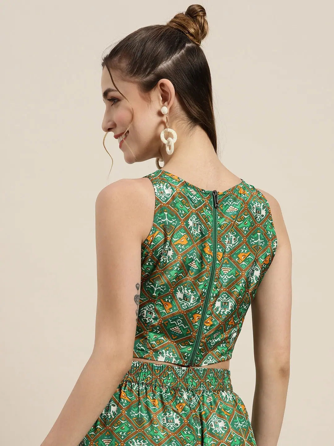 Green Patola Crop Top - Women's Traditional Indian Lehenga