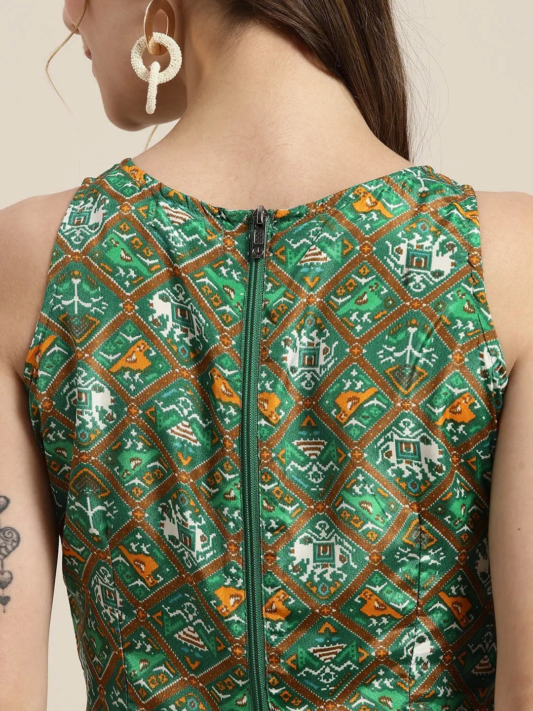Green Patola Crop Top - Women's Traditional Indian Lehenga