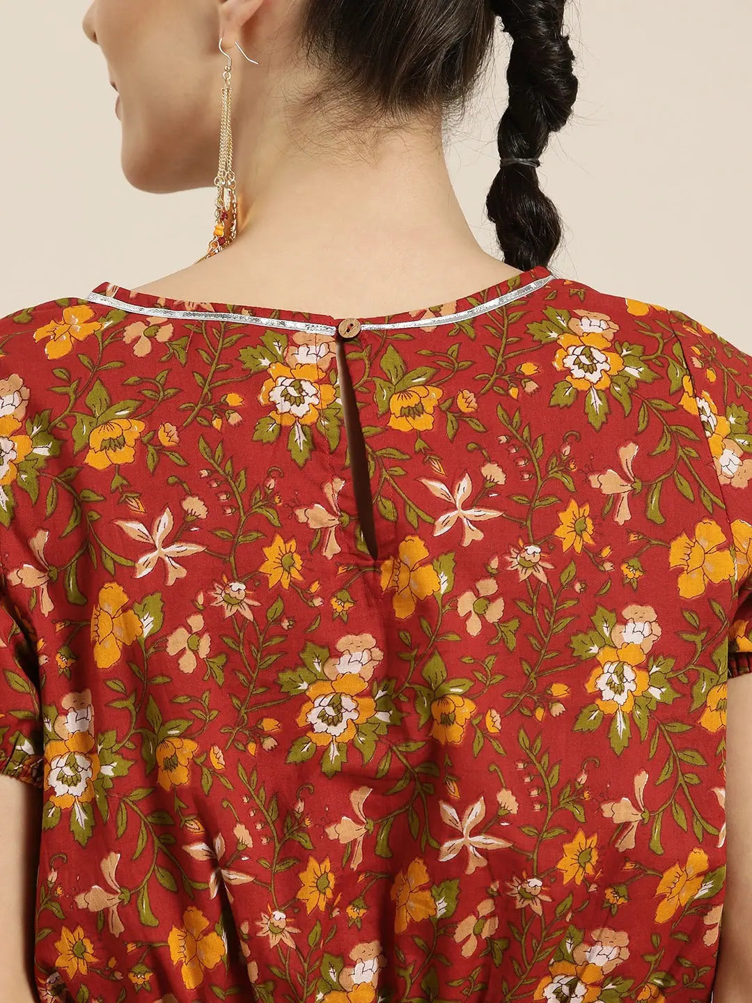 Rust Floral Crop Top - Women's Ethnic Lehenga Choli Style