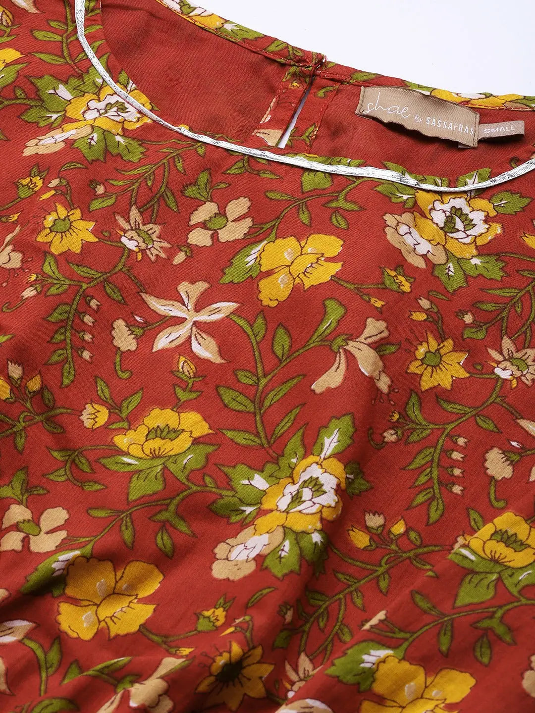Rust Floral Crop Top - Women's Ethnic Lehenga Choli Style