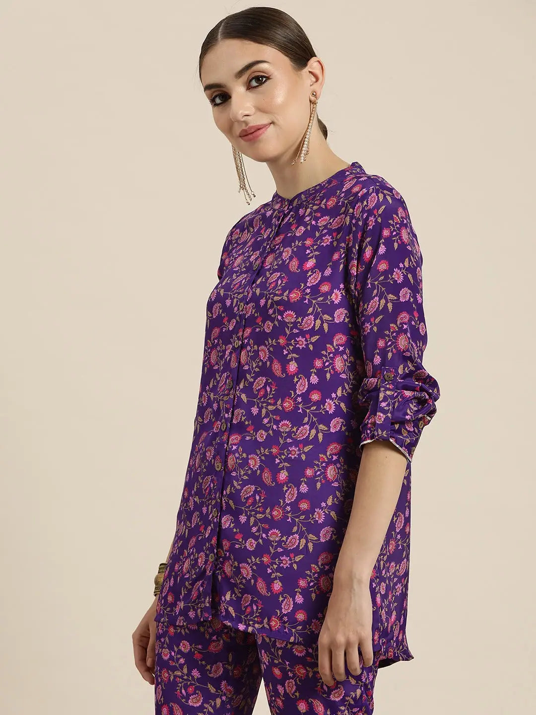 Purple Floral Shirt - Women's High Low Printed Top Online