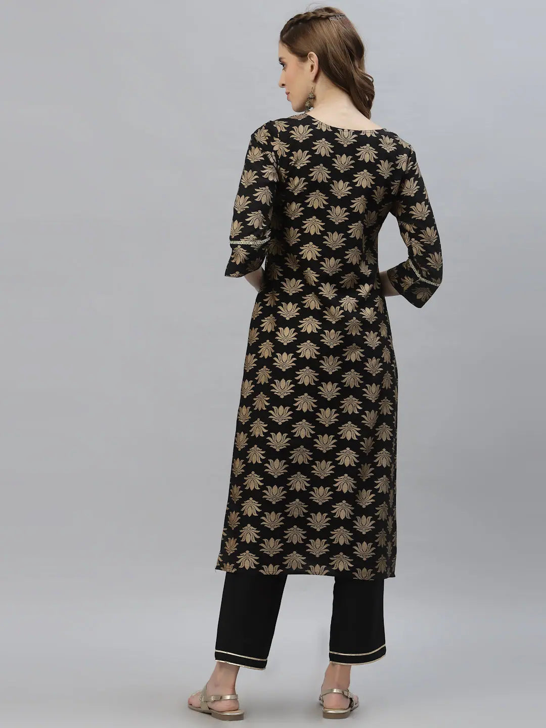 Gold Print Kurta Set - Women's Indian Kurta Sets | Blacktoruset