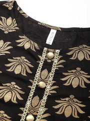 Women's Gold Printed Rayon Straight Kurta Pant Set-BLACKTORUSET-S