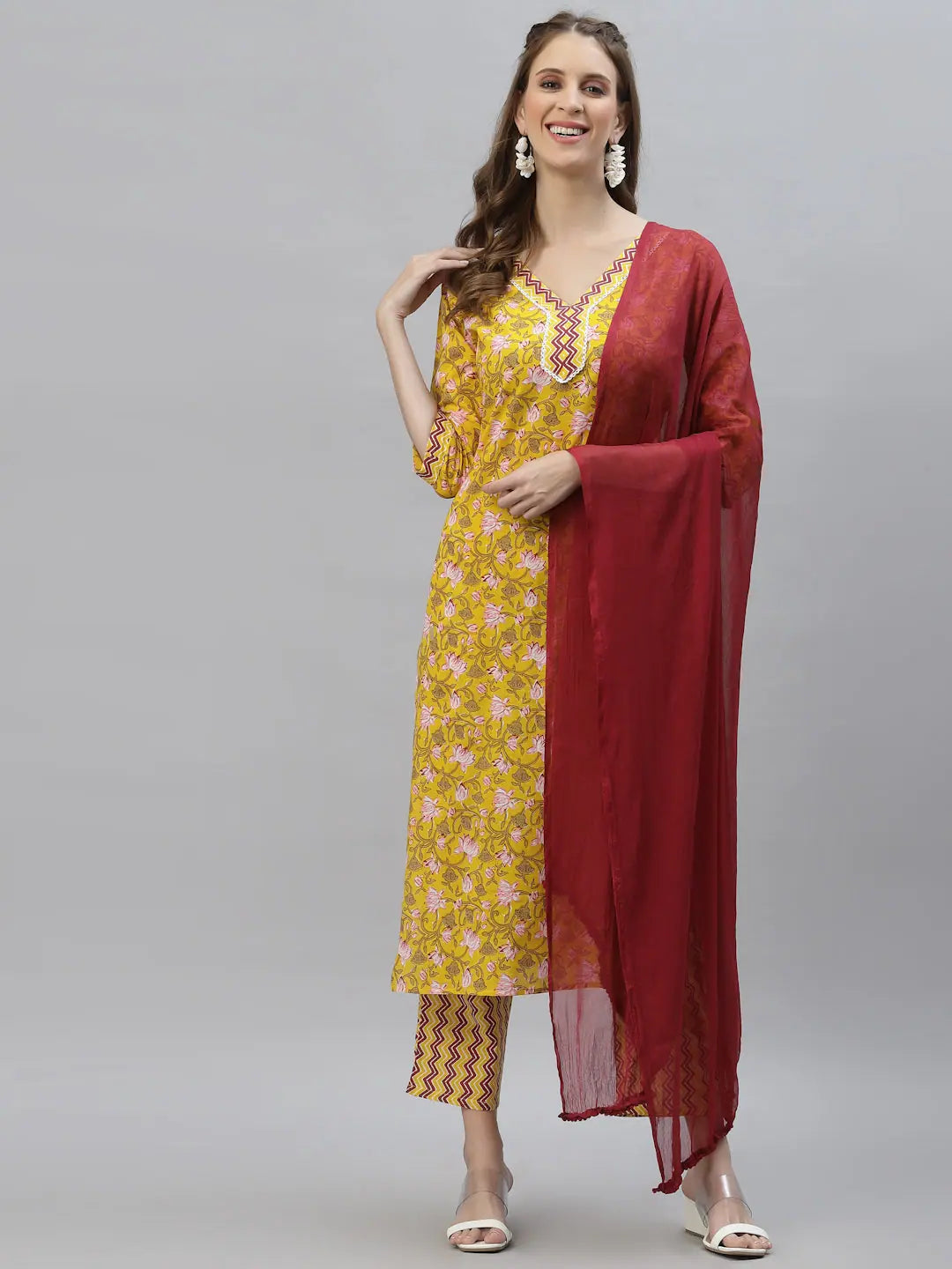 Floral Printed Cotton Kurta Pant Dupatta Set | Women's Kurta Sets