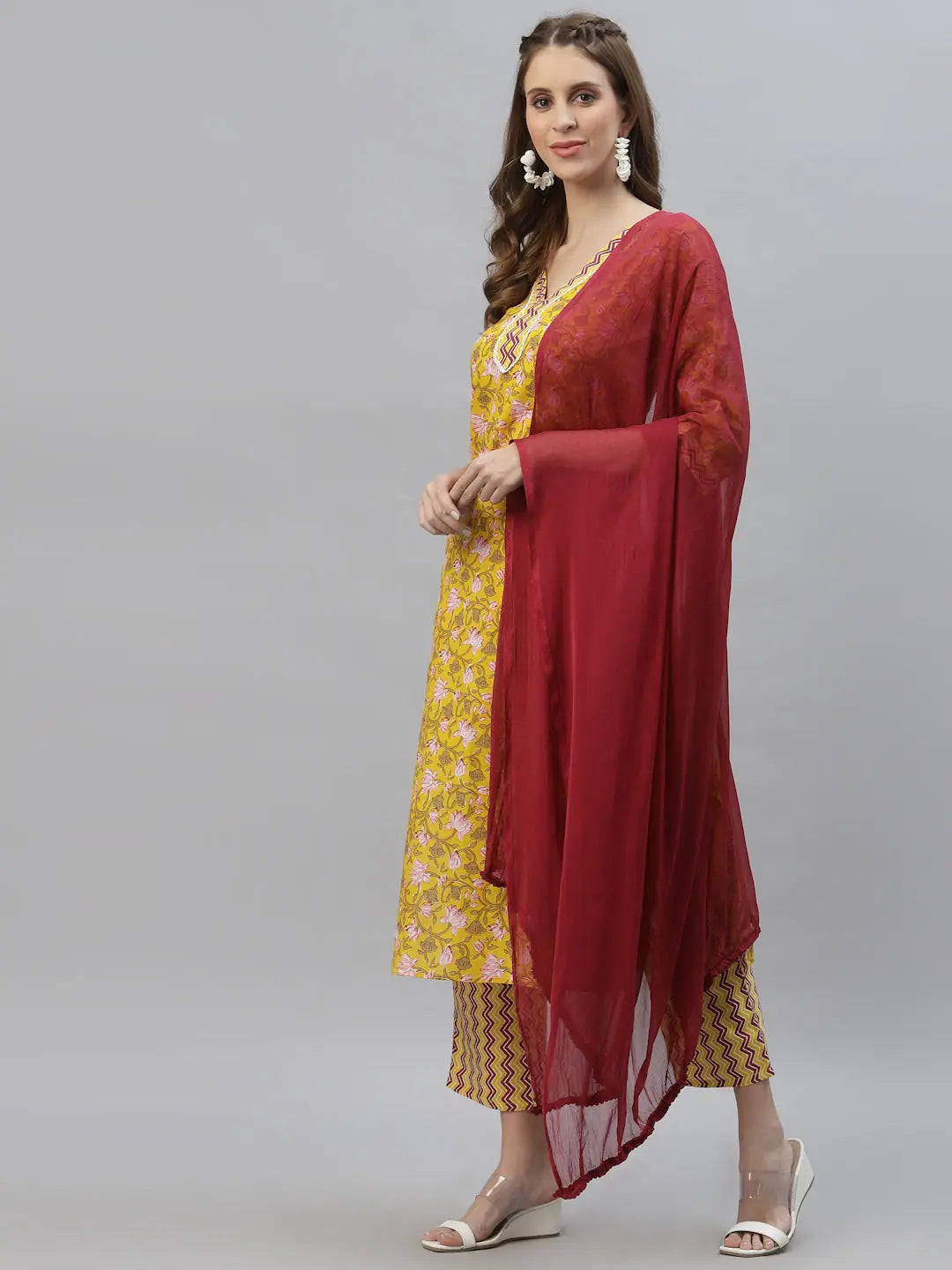 Floral Printed Cotton Kurta Pant Dupatta Set | Women's Kurta Sets