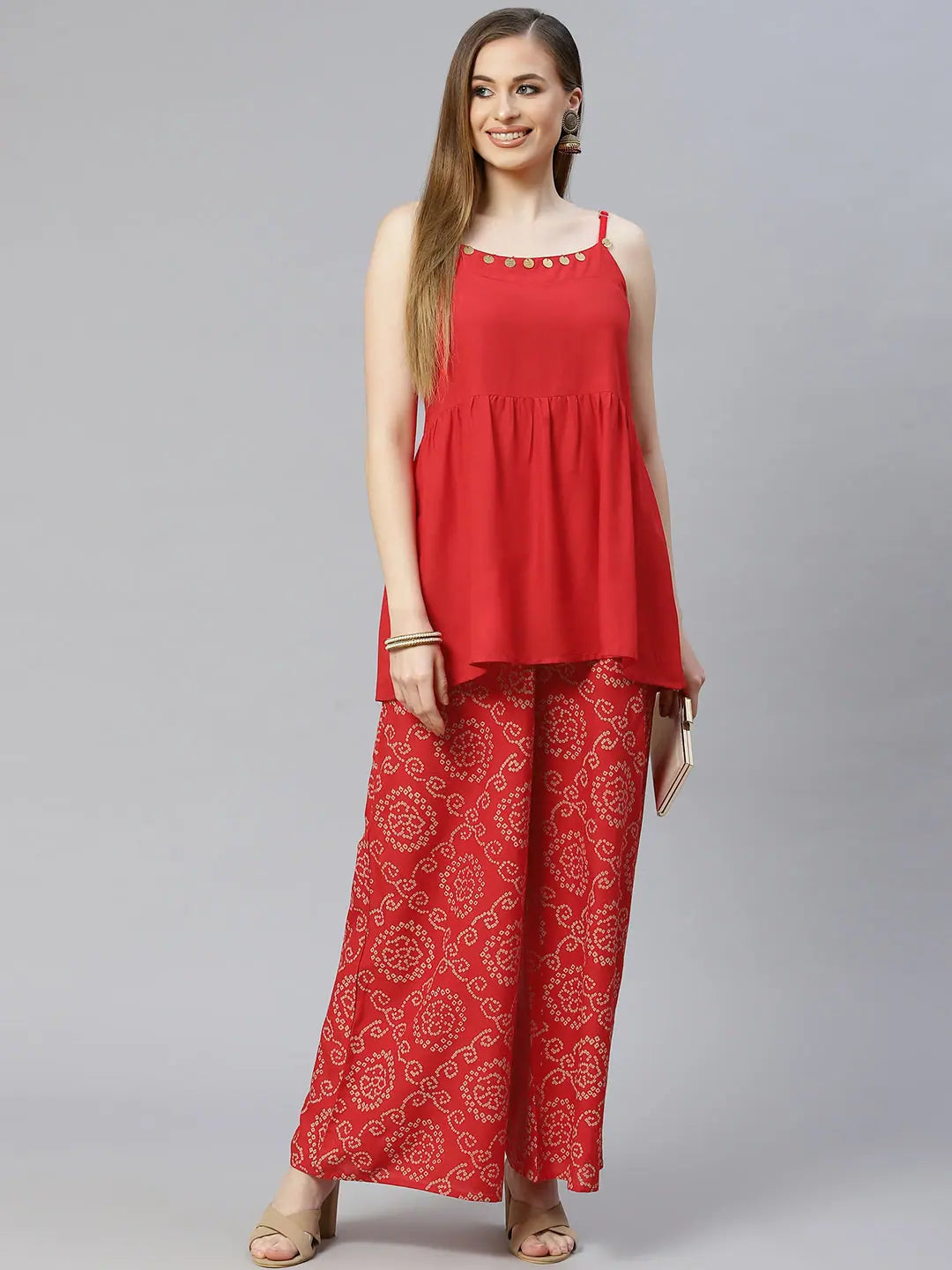 Women's Solid Rayon short Flared Top Palazzo Set