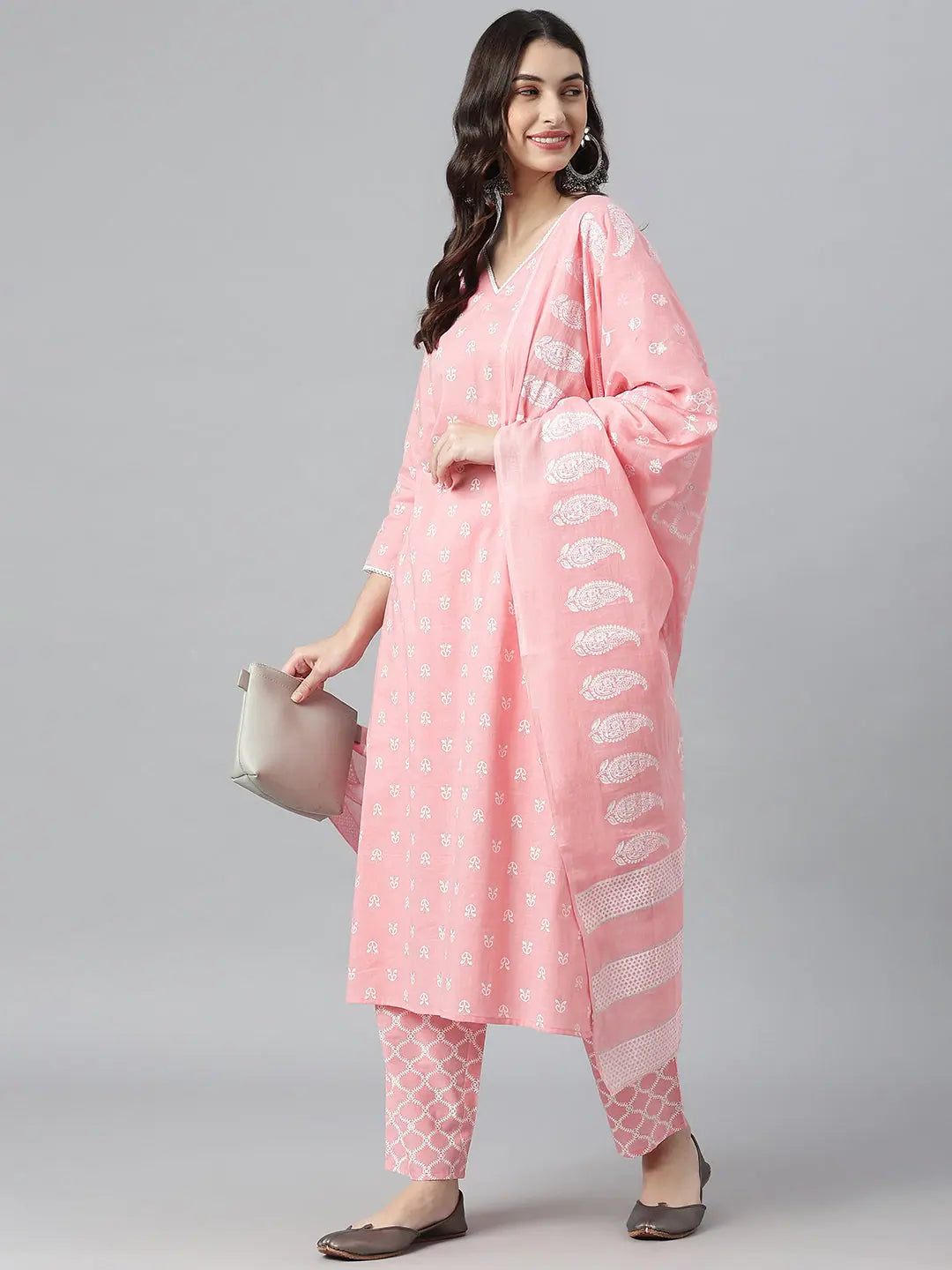 Cotton Kurta Set with Dupatta | Ethnic Motif Print for Women