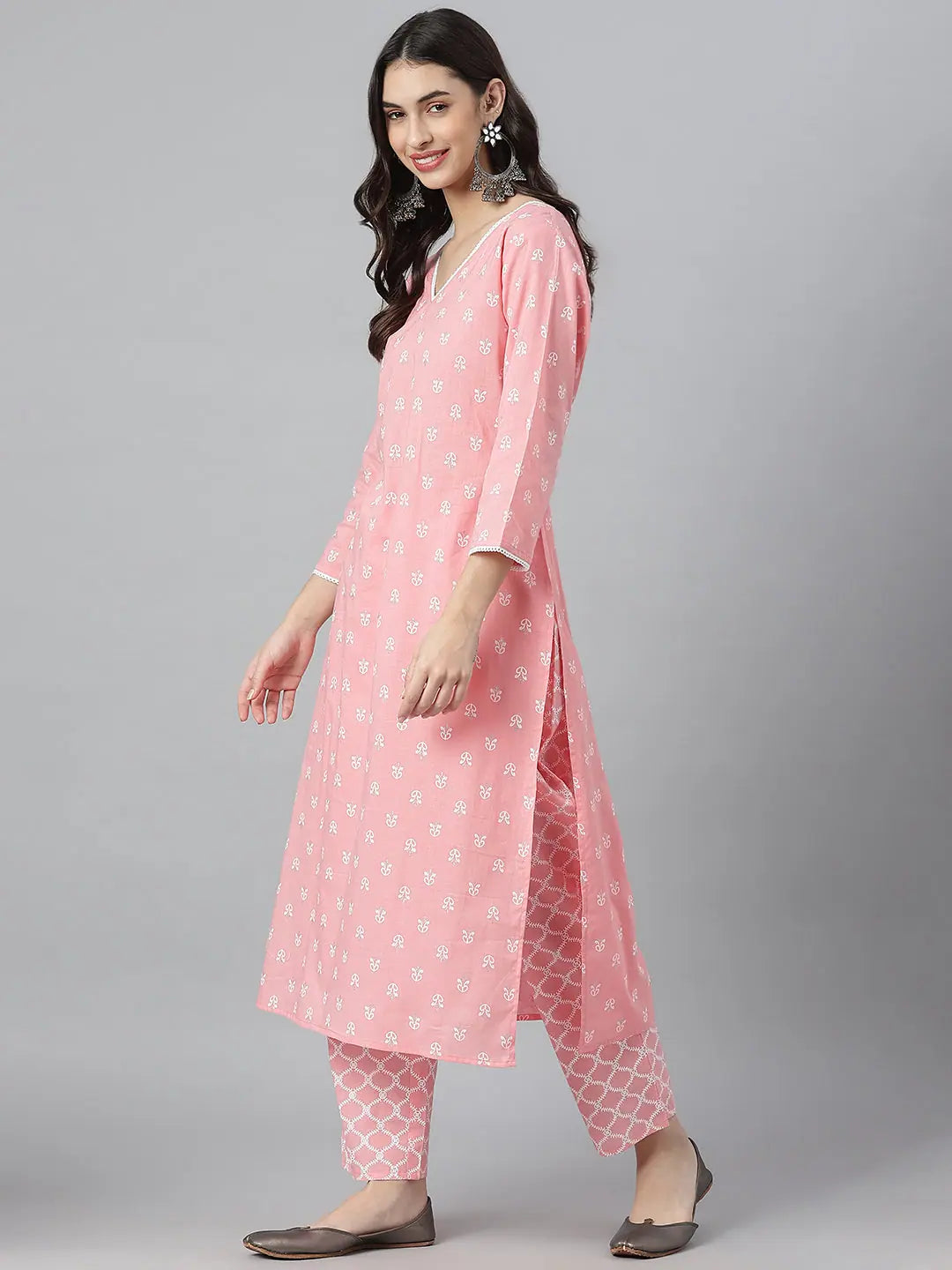 Cotton Kurta Set with Dupatta | Ethnic Motif Print for Women