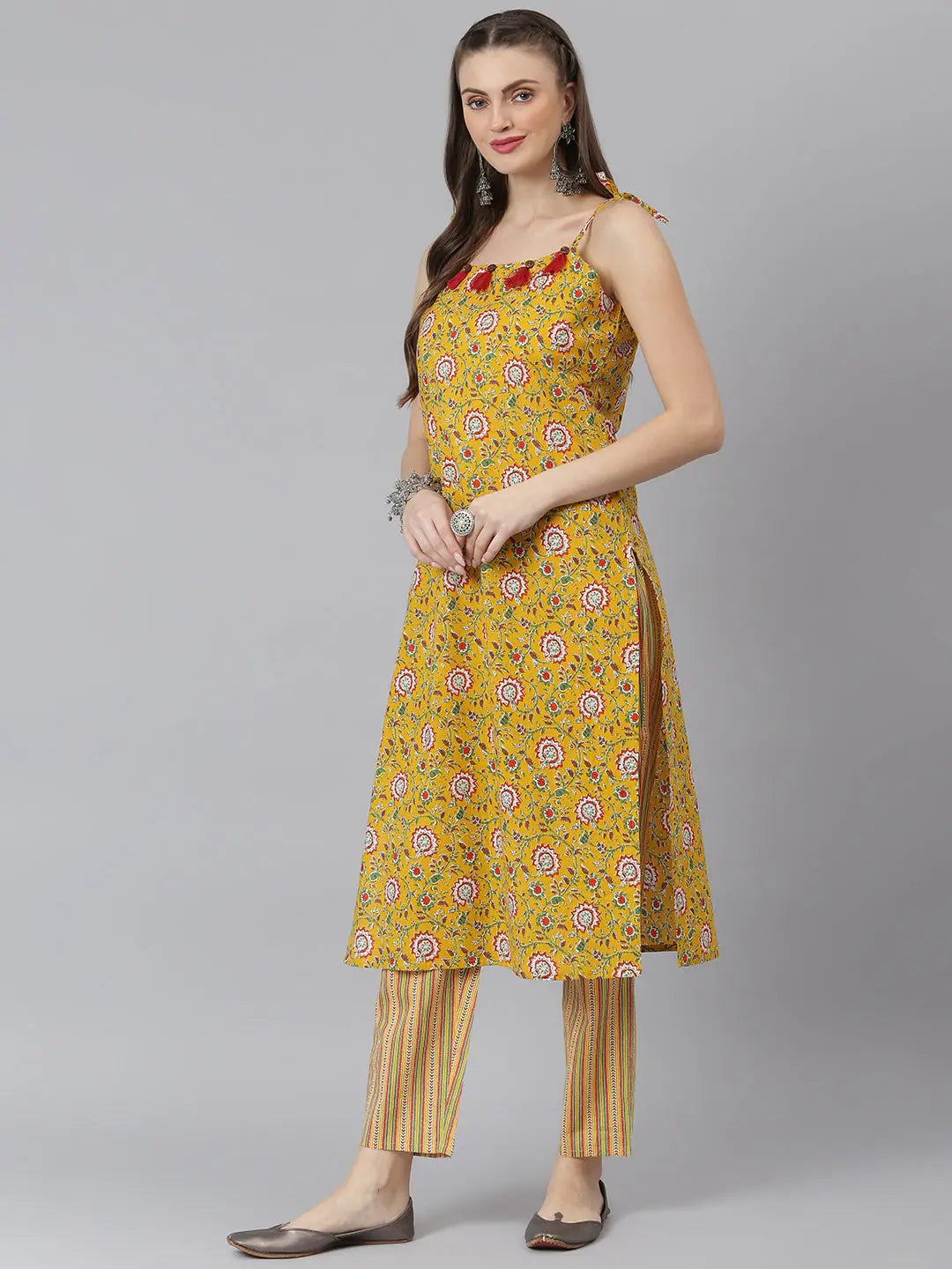 Mustard Floral Cotton Kurta Sets | Designer Kurta Sets