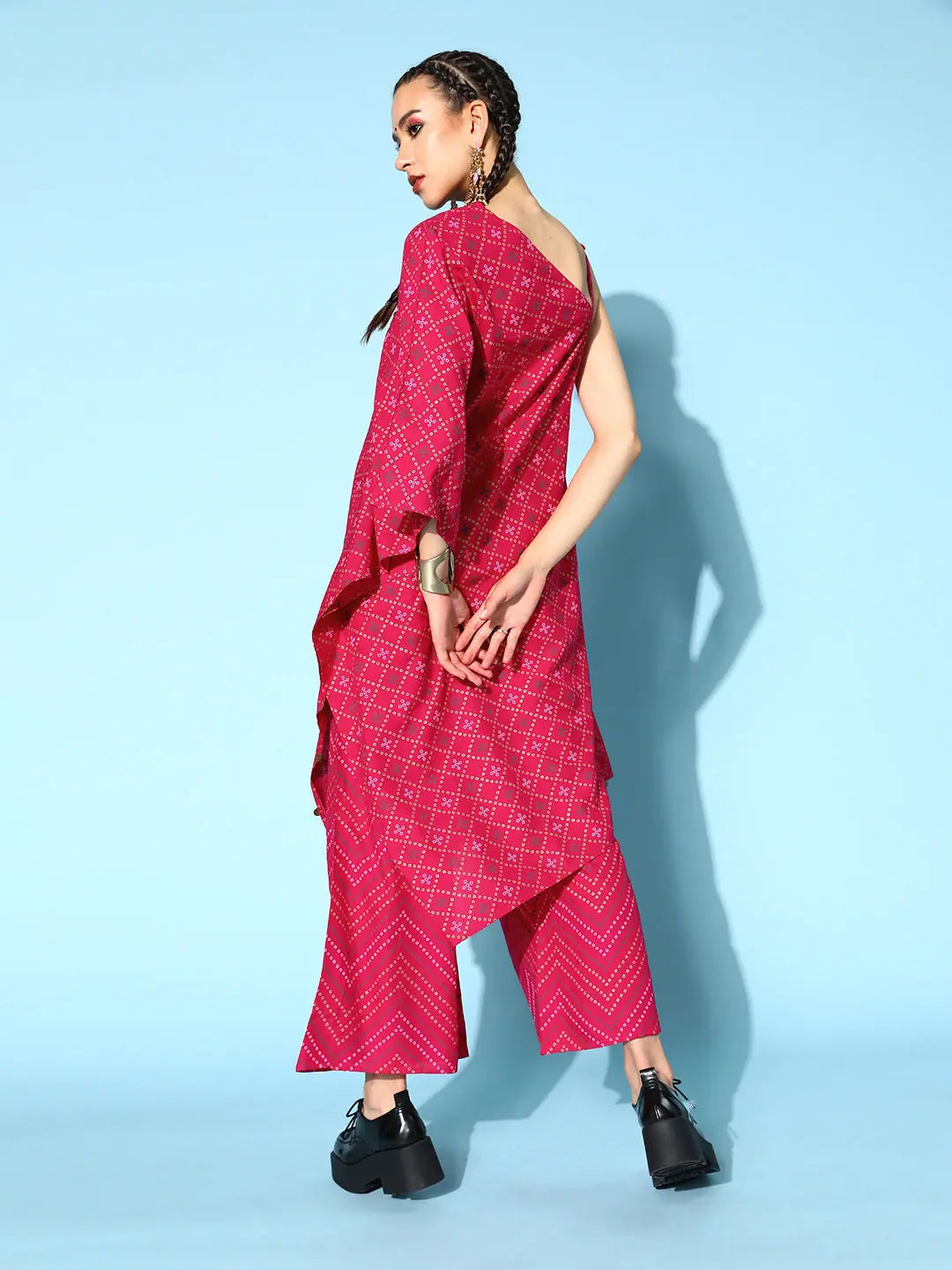 Women's Printed Kurta Palazzo Set - Asymmetric Style in Rayon