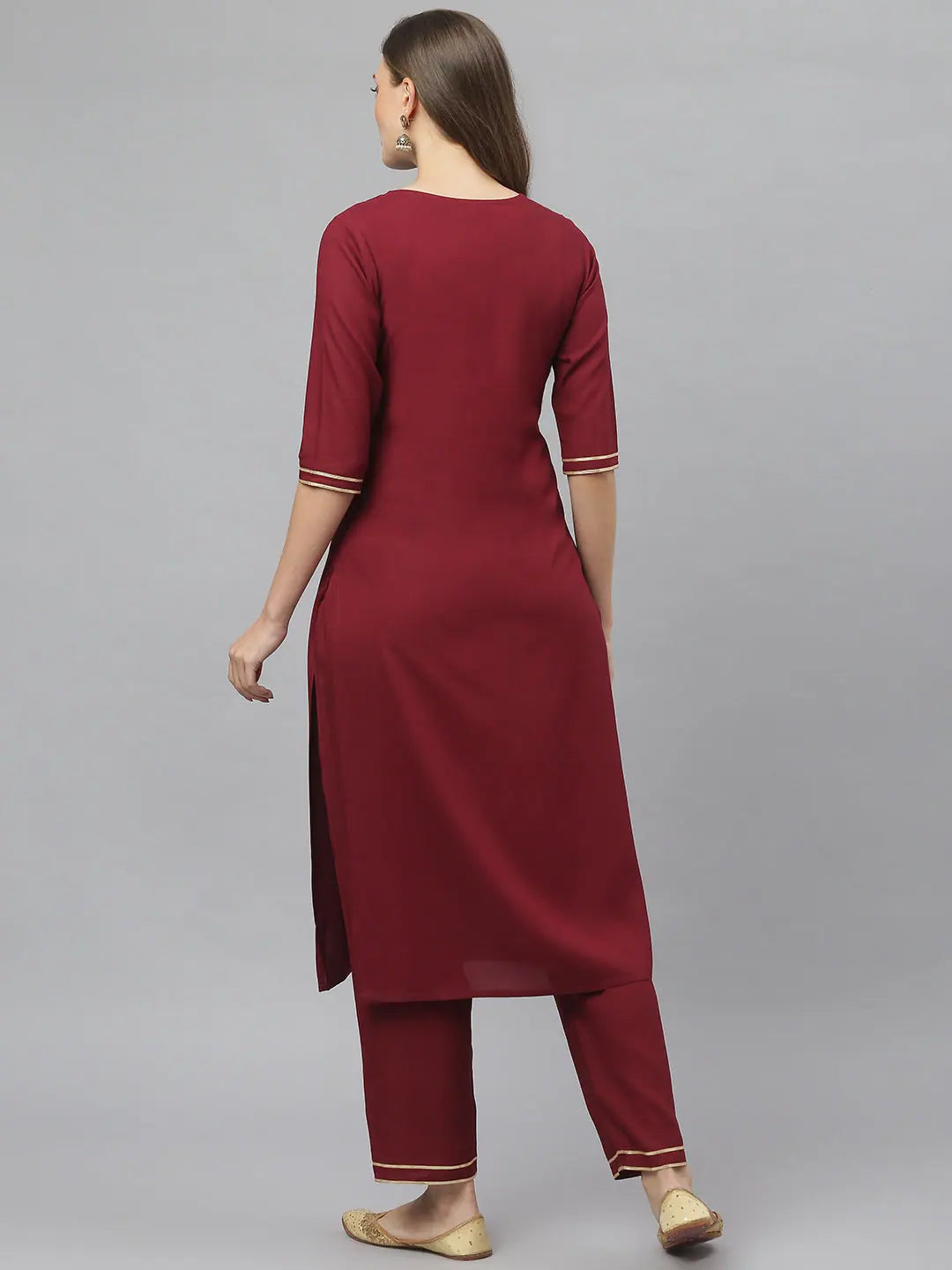 Embroidered Maroon Women's Kurta Sets | Indian Kurta Sets