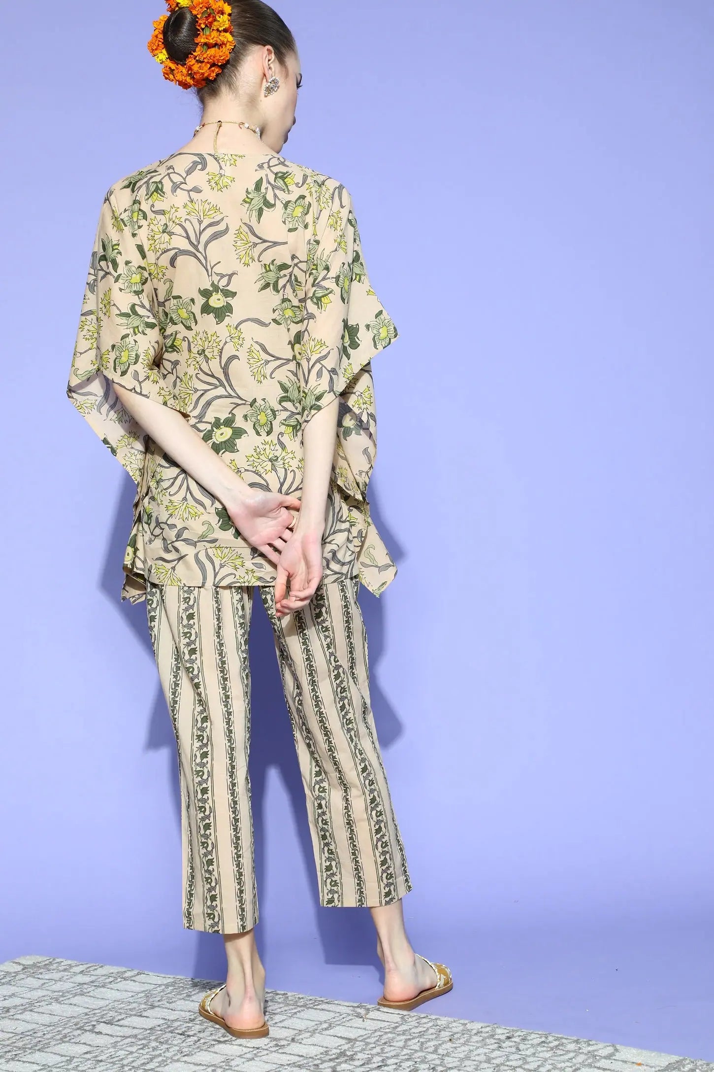 Floral Cotton Kaftan Kurta Pant Set - Women's Tops and Shirts