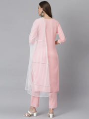 Women's Embroidered Rayon Straight Kurta Pant Dupatta Set-KPDITALYLPINK-S