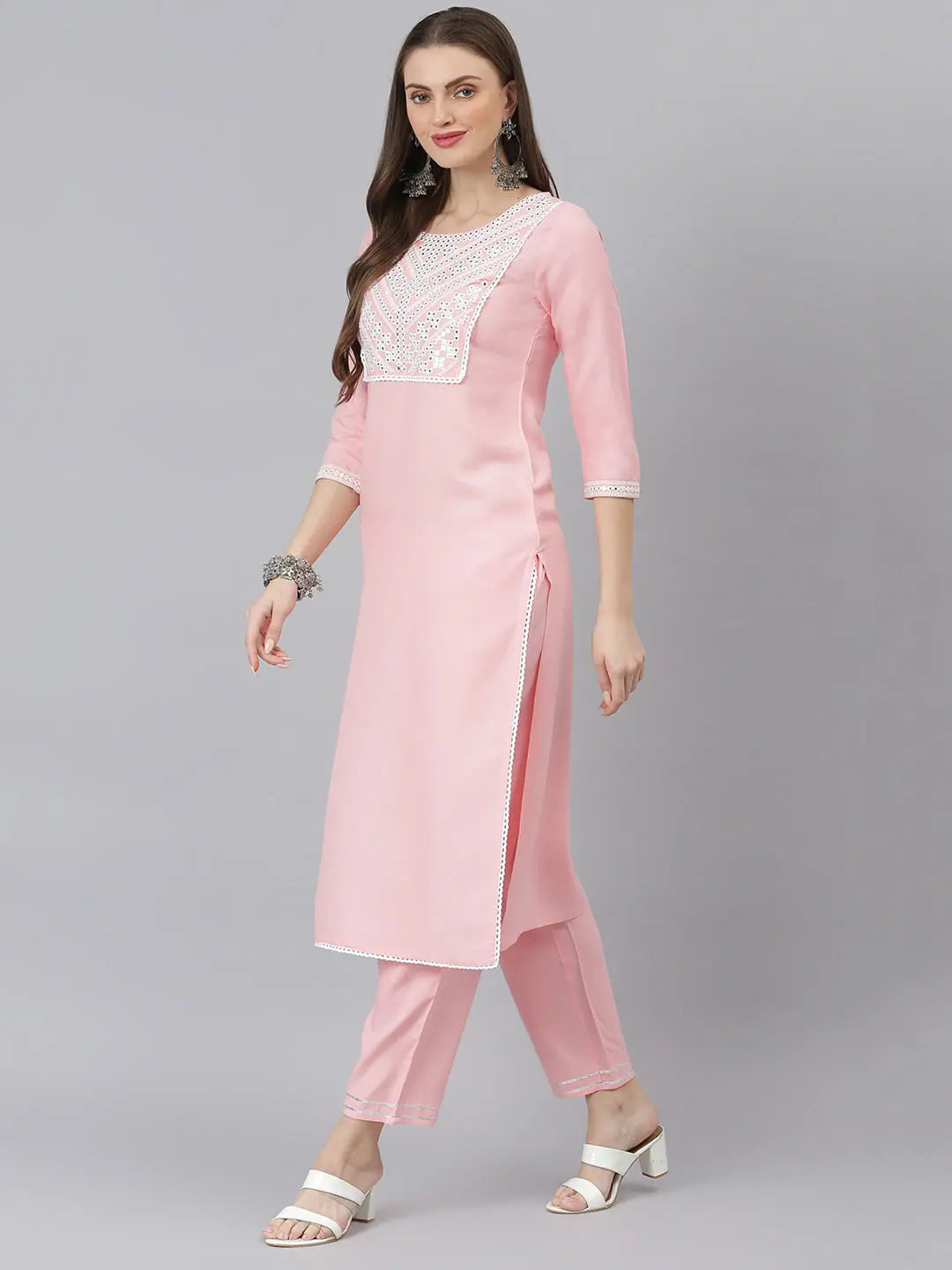 Embroidered Kurta Set - Women's Indian Kurta Set with Dupatta