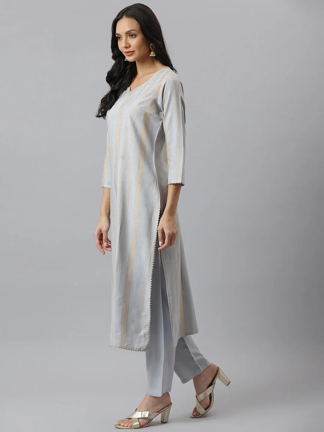 Striped Kurta Set with Dupatta - Indian Kurta Sets for Women