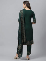 Women's Solid Rayon Straight Kurta Pant Dupatta Set-Greenmagickpdset-S