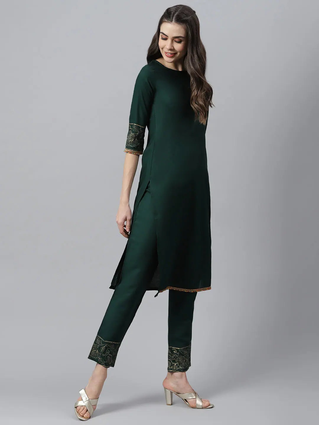 Women's Green Kurta Set with Dupatta - Viscose Indian Design
