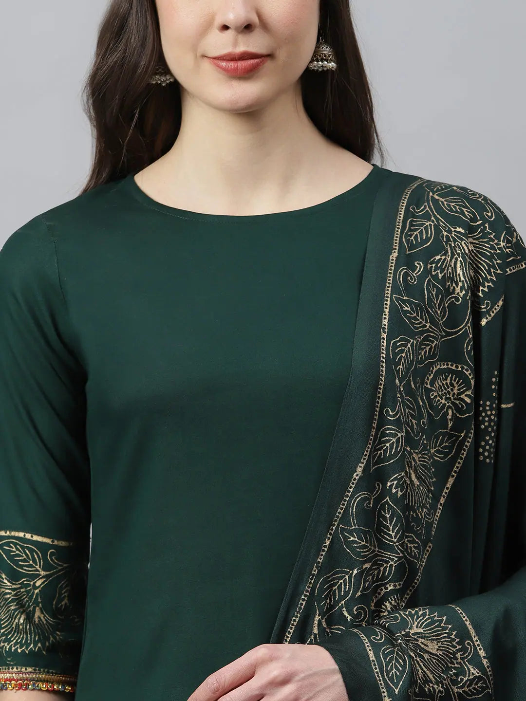 Women's Green Kurta Set with Dupatta - Viscose Indian Design