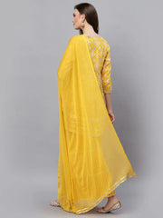 Women's Printed & Embroidered Rayon Kurta Sharara Dupatta Set