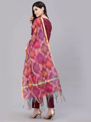 Women's Embroidered Cotton Blend Straight Kurta Pant Dupatta Set-KPDRIMJIM-S